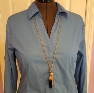 Blue Women's 3/4 Length Sleeve Button Down